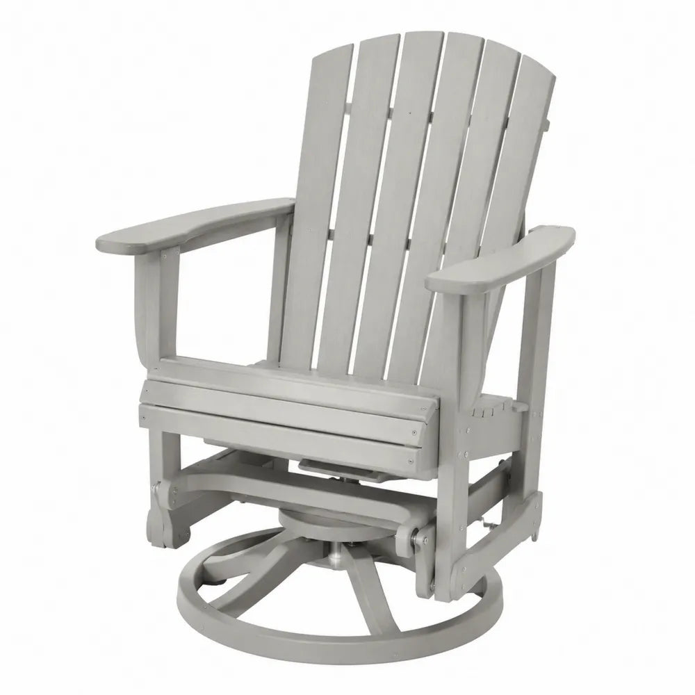 Fauteuil de jardin Adirondack pivotant à bascule 78 x 86 x 104 cm en polyéthylène haute densité gris clair avec accoudoirs