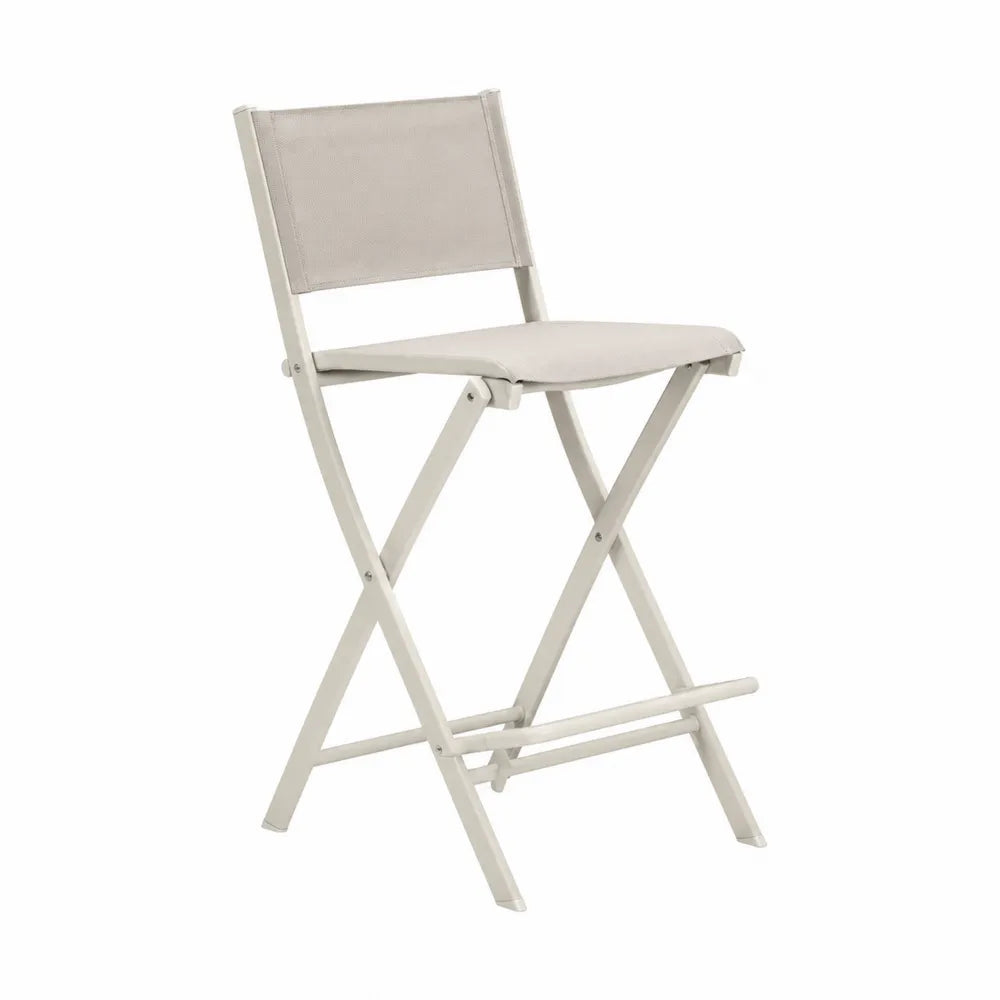 Chaise de bar pliante d’extérieur 48 cm x 53 cm x 108 cm aluminium crème textilène beige avec repose-pieds