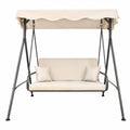 Balancelle de jardin 3 places acier thermolaqué anthracite coussins crème avec toit 170 x 110 x 153 cm