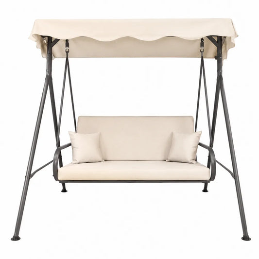 Balancelle de jardin 3 places acier thermolaqué anthracite coussins crème avec toit 170 x 110 x 153 cm