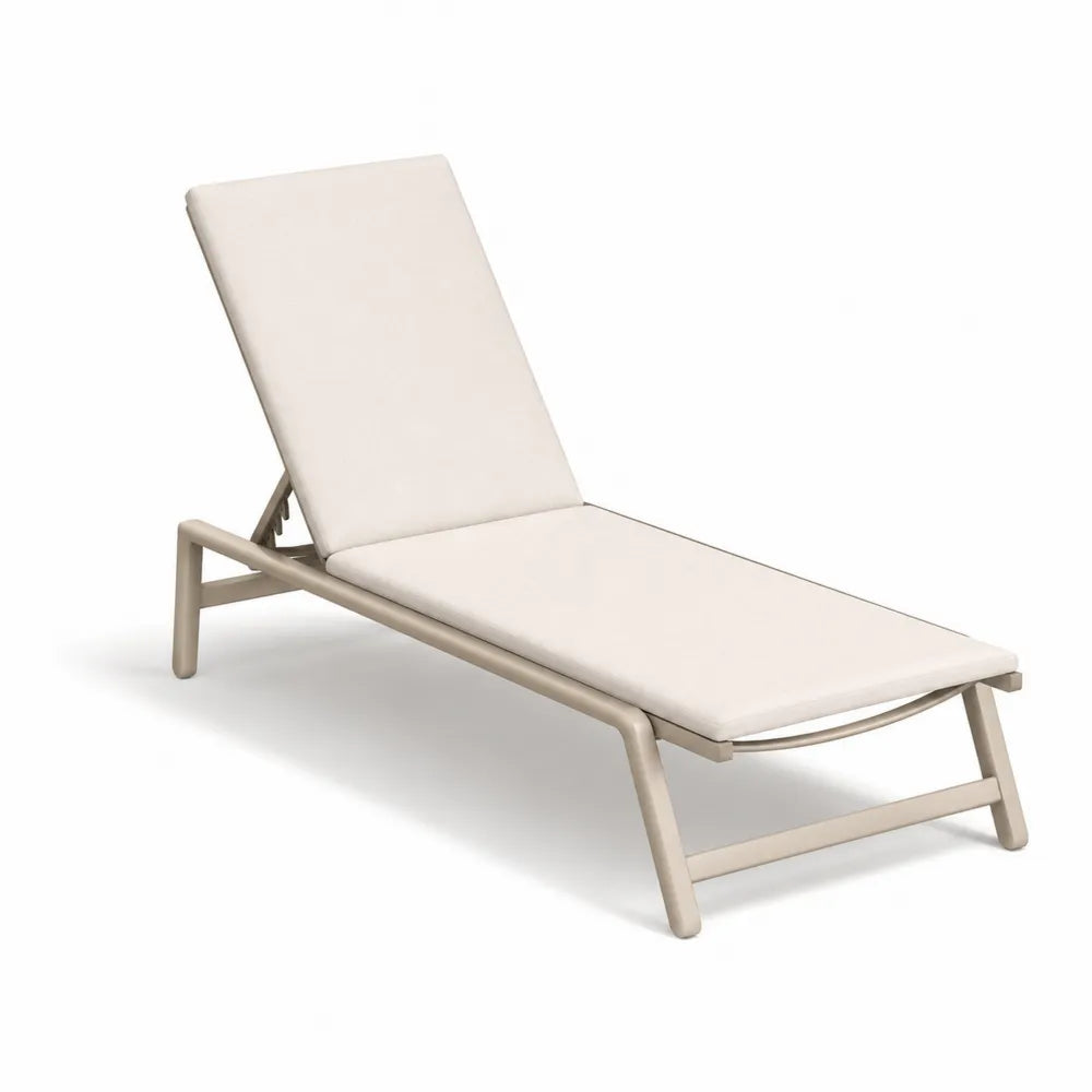 Bain de soleil d'extérieur réglable 198 x 72 x 95 cm aluminium thermolaqué taupe coussin polyester beige