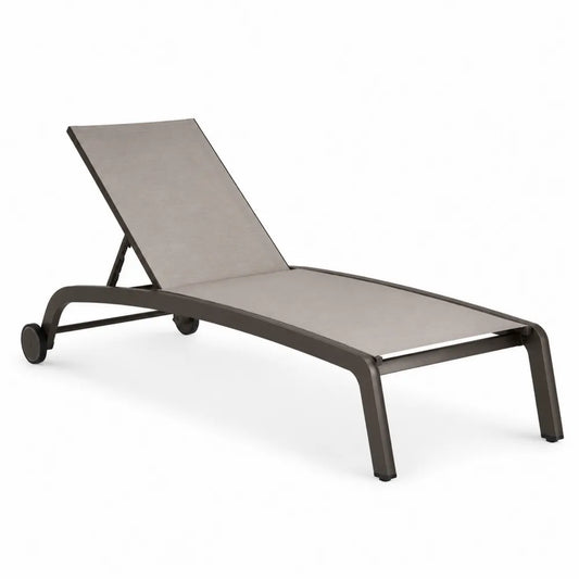 Chaise longue de jardin inclinable à roulettes 200 cm L 65 cm P 35 cm structure métal textilène gris