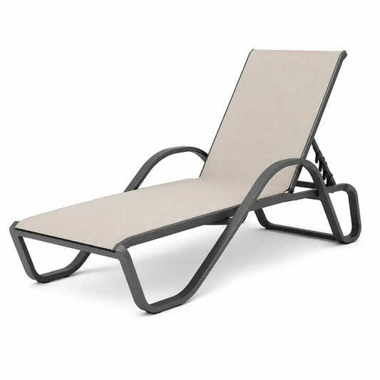 Bain de soleil de jardin inclinable 200 cm L 65 cm P 35 cm structure acier textilène beige gris sans roues