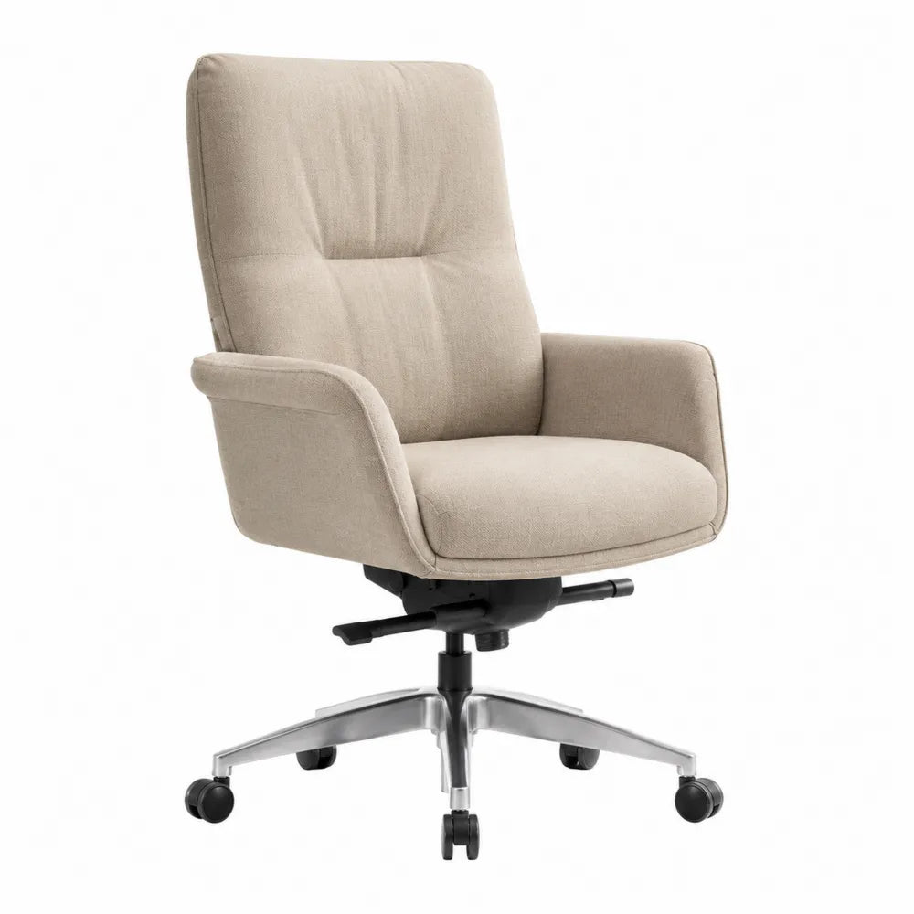 Chaise de bureau pivotante réglable 68 x 70 x 110-120 cm en tissu polyester beige avec base en métal argenté