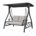 Balancelle de jardin 2 places 180 x 120 x 170 cm acier thermolaqué gris anthracite avec auvent et coussins gris clair