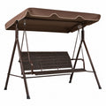 Balancelle de jardin 3 places 170 x 110 x 153 cm structure en acier thermolaqué marron assise en résine tressée polyéthylène toit polyester marron