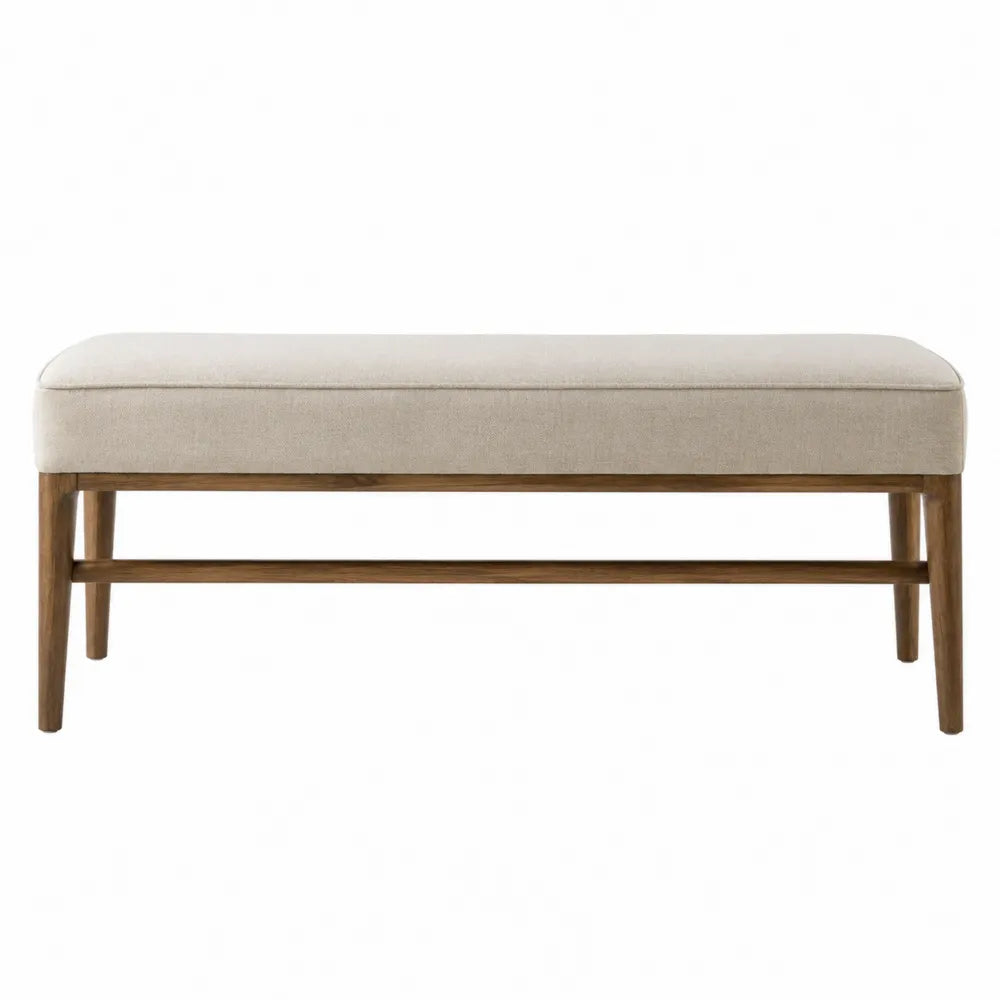 Banc de chambre rectangulaire 100 x 40 x 45 cm en bois massif naturel et coussin beige