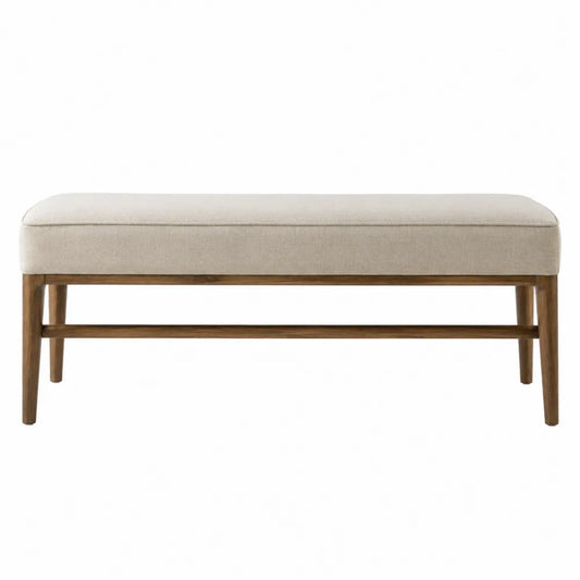 Banc de chambre rectangulaire 100 x 40 x 45 cm en bois massif naturel et coussin beige