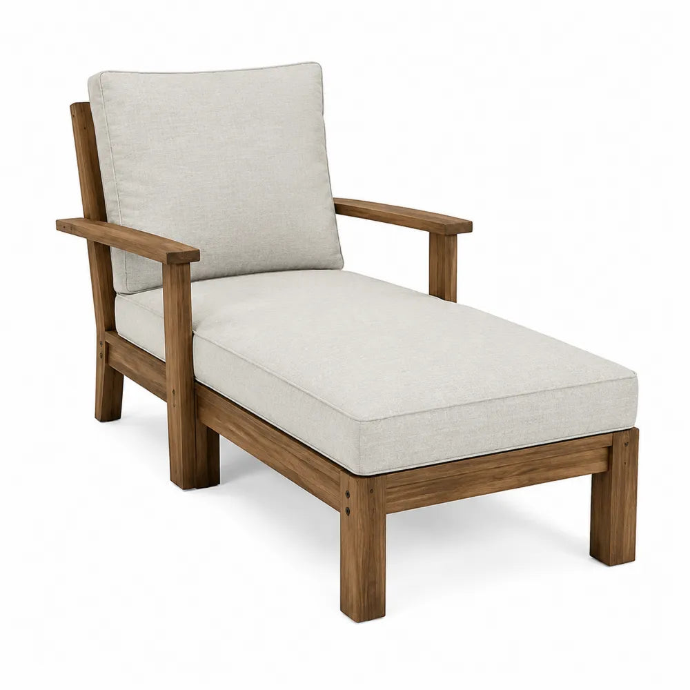 Chaise longue de jardin 160 x 70 x 83 cm bois d'acacia massif coussins polyester beige structure rectangulaire bois naturel