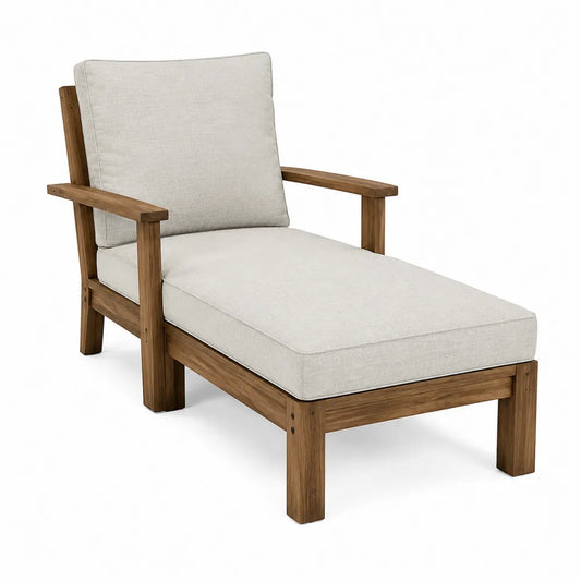 Chaise longue de jardin 160 x 70 x 83 cm bois d'acacia massif coussins polyester beige structure rectangulaire bois naturel