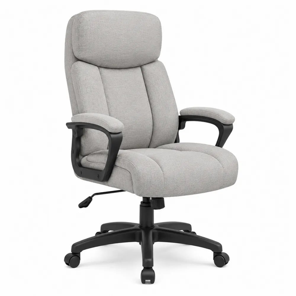 Chaise de bureau pivotante réglable 66 x 70 x 110-120 cm en tissu polyester gris clair avec base en nylon noir