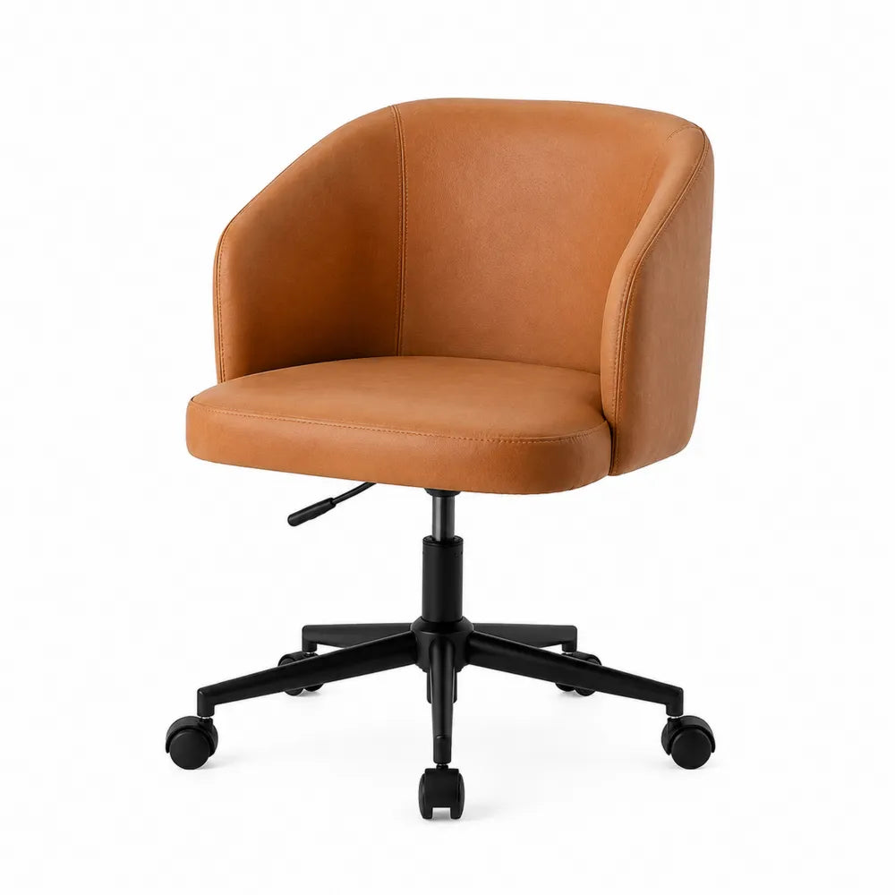 Chaise de bureau pivotante 58 x 60 x 82 cm revêtement PU cognac base en nylon noir avec roulettes
