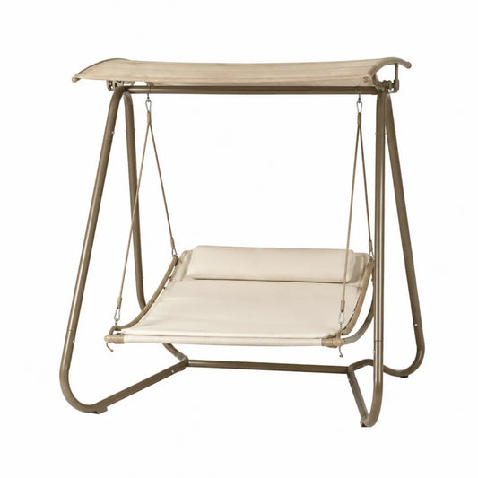Balancelle de jardin avec auvent 2 places 200 cm structure acier taupe coussins beige lit suspendu extérieur