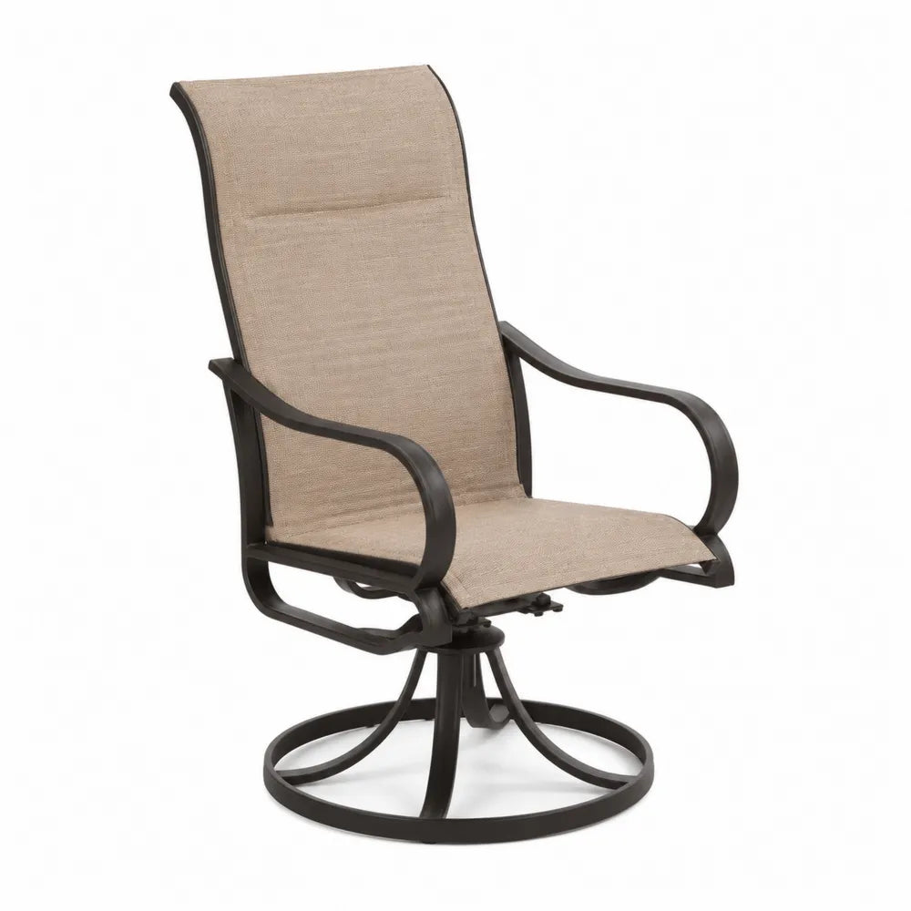 Fauteuil de jardin pivotant 67 x 76 x 112 cm aluminium thermolaqué noir textilène taupe base ronde pivotante