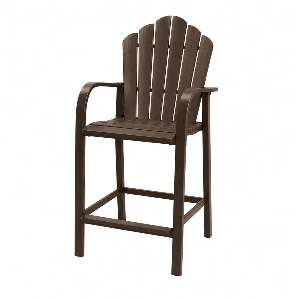Chaise de bar d’extérieur 68 cm x 64 cm x 130 cm en polyéthylène haute densité brun foncé style Adirondack avec accoudoirs et repose-pieds
