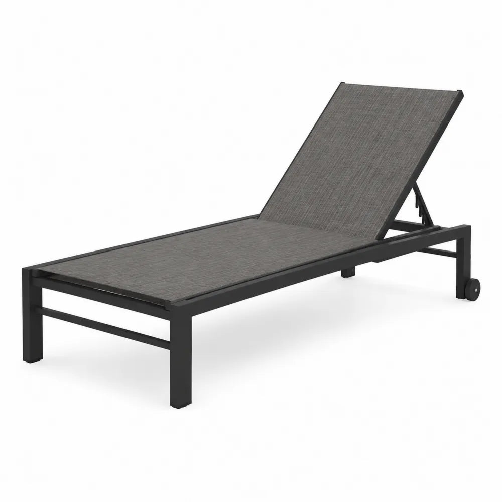 Bain de soleil réglable à roulettes 198 x 65 x 88 cm aluminium thermolaqué noir textilène gris anthracite