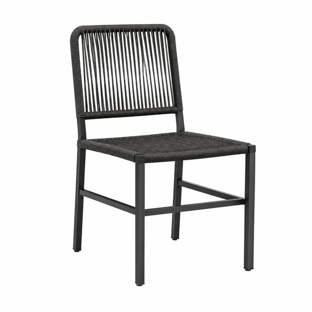 Chaise de jardin 55 x 58 x 85 cm sans accoudoirs en acier thermolaqué noir et corde polypropylène noir